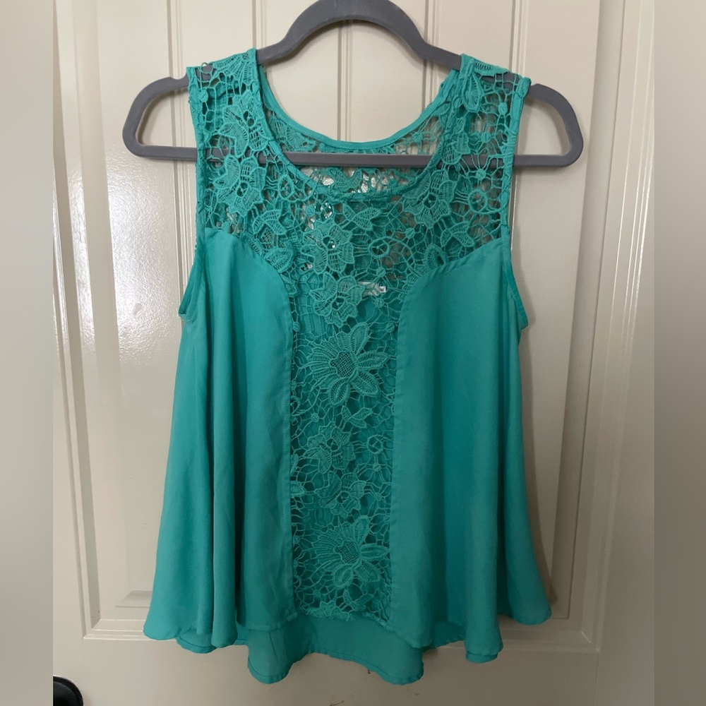 Blu Pepper Teal Lace Tank Top